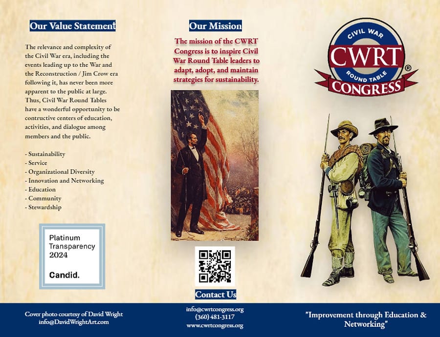 Outside panels of a tri-fold brochure designed for the Civil War Round Table Congress
