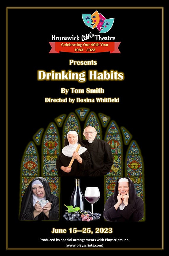 Poster design for Brunswick Little Theatre’s production of Drinking Habits, June 2023